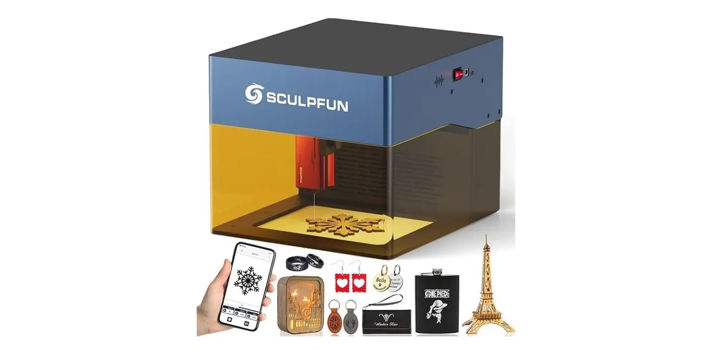 SCULPFUN iCube Pro Laser Engraver, 5000mW Desktop Laser Cutter with Smoke Filtration System