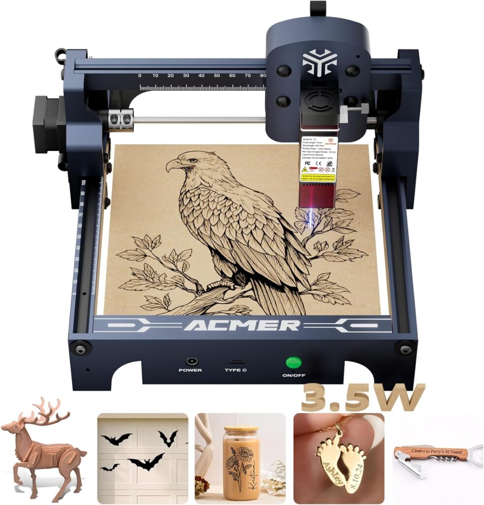 ACMER S1 Laser Engraver, 3500mW Laser Engraver Machine Higher Accuracy Wood Cutter and Engraving Machine with Working Area 130x130mm,0.04mm Laser Spot for Wood Acrylic Metal Glass