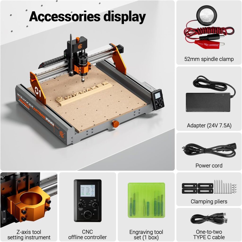 Artsian 01 CNC Router Machine 300W Spindle Power, 0.01mm Precision, 4-Axis Intelligent Controller, 420×420mm Workspace, Aluminum, Brass, Wood, Plastic, PCB Professional Desktop CNC Engraver