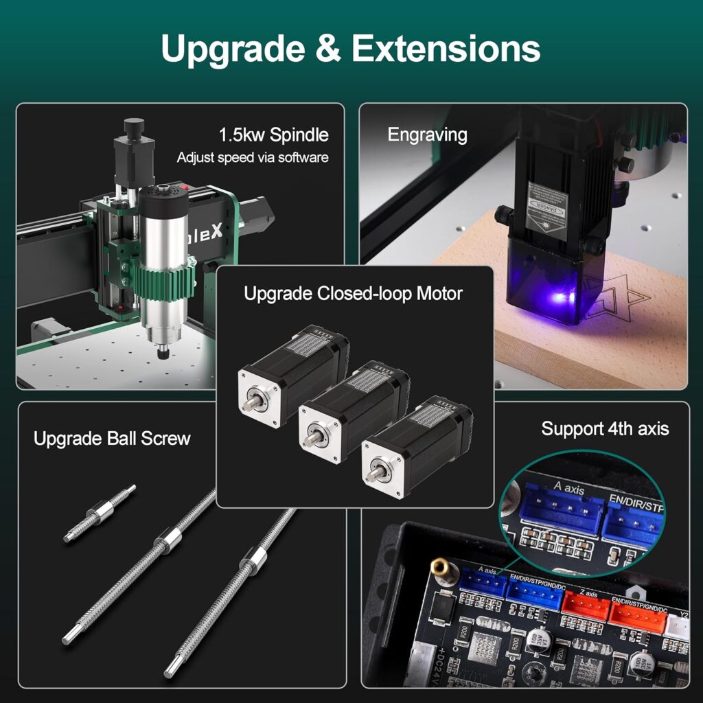 CNC Router Machine 3030-Evo Max, All-Metal XYZ Axis Dual Steel Linear Guides with 800W Trimmer Router, ideal for Cutting Aluminum, Brass, Stainless steel, Wood, Acrylic, MDF, Plastics