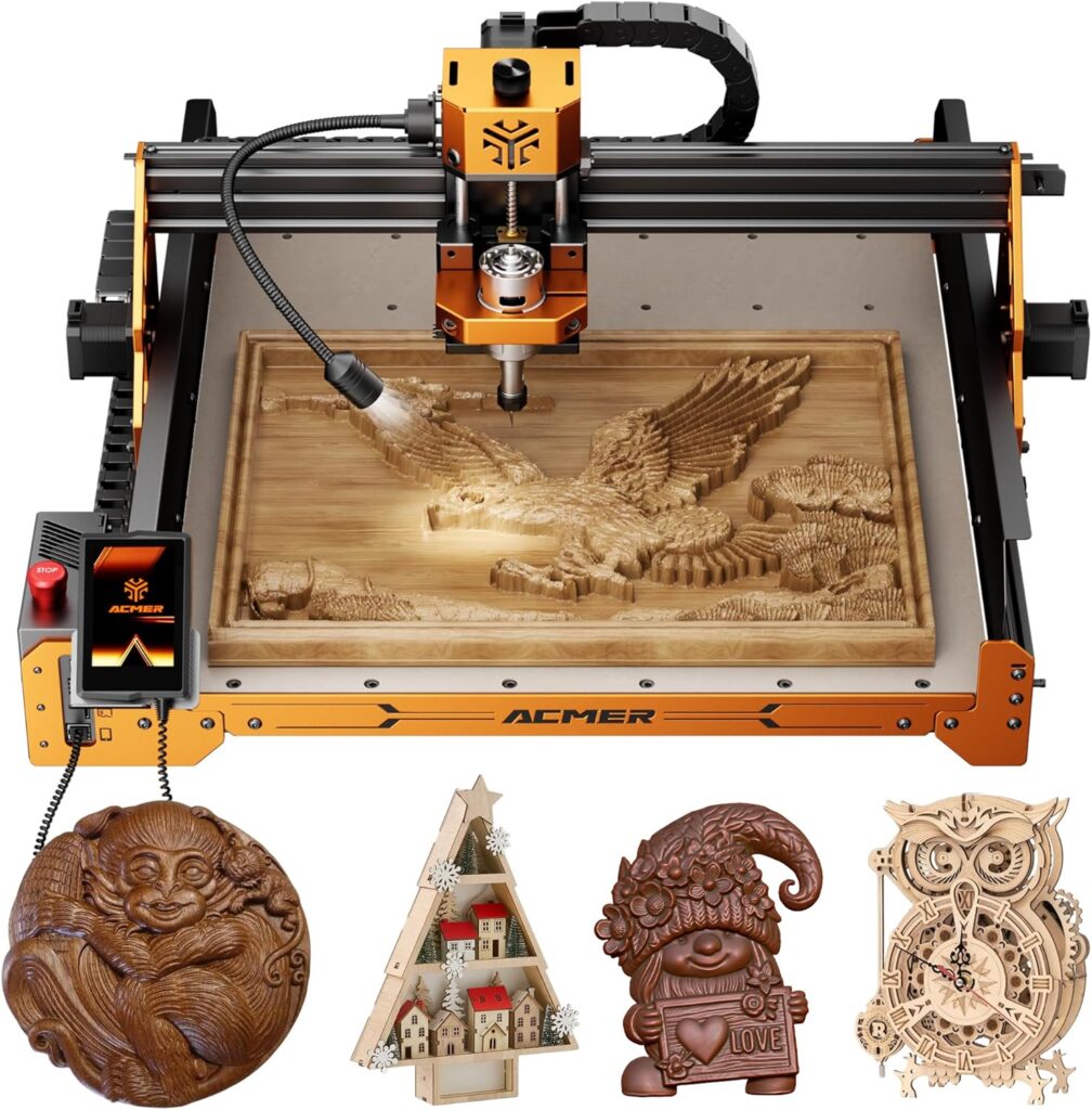 CNC Router Machine,ACMER Ascarva 4S CNC Milling Machine,70W 24V Spindle Power,15.7” x 15.7” x 3.7”,120W Whole Machine Power for Wood Plastic Acrylic MDF Carving Cutting