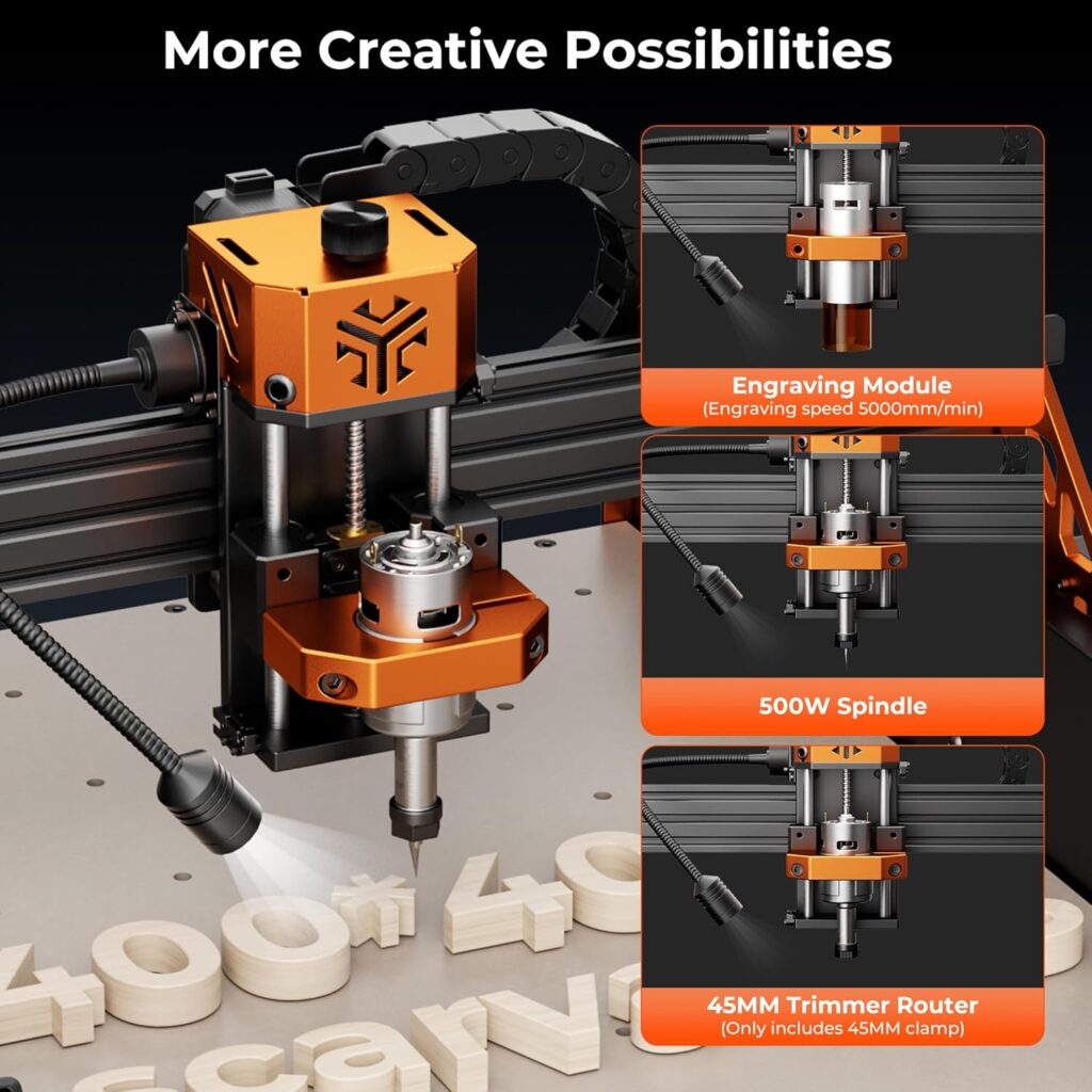 CNC Router Machine,ACMER Ascarva 4S CNC Milling Machine,70W 24V Spindle Power,15.7” x 15.7” x 3.7”,120W Whole Machine Power for Wood Plastic Acrylic MDF Carving Cutting