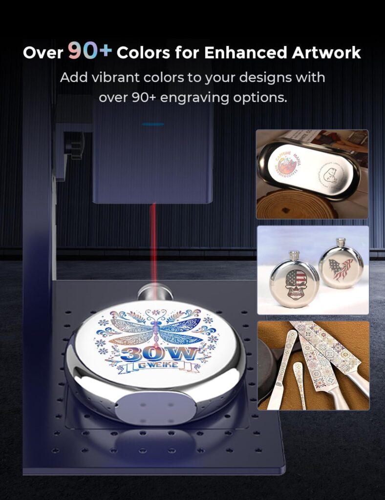 GWEIKE G2 Pro 30W Fiber Laser Engraver with 3D  Deep Engraving, 15000mm/s Fast Laser Engraver Machine, 110x110mm Working Area, Portable Laser Marking Machine for Metal, Jewelry, Leather, Dog Tags