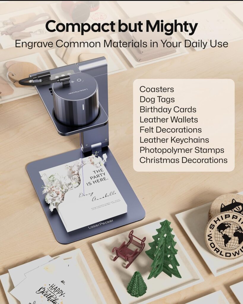 LaserPecker LP1 Pro Laser Engraver for Beginners, Mini Diode Wood Leather Felt Laser Engraver Portable Small Laser Engraving Machine, Suit Set with Laser Safety Glasses + Auto-focus Stand