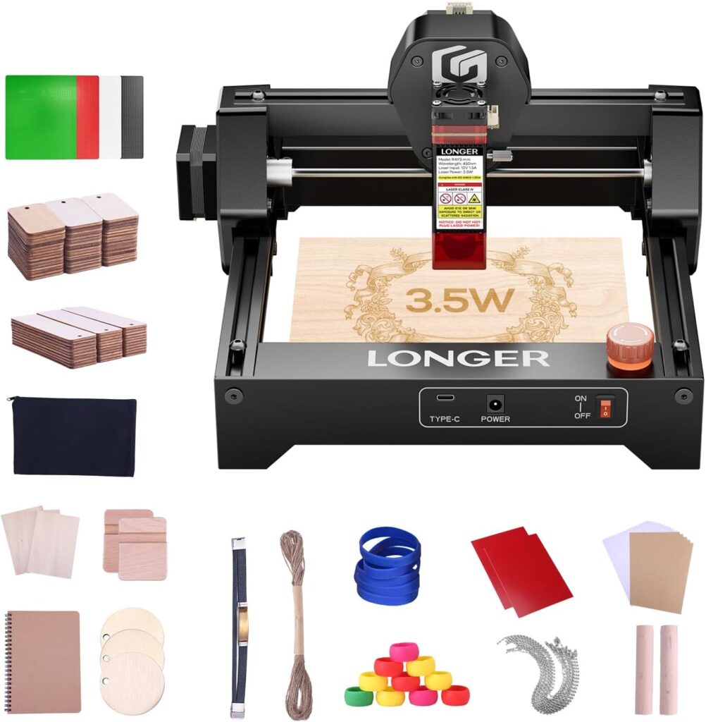 LONGER Ray5 mini 2.5W Laser Engraver, 32-Bit High-Speed 12000mm/min, 0.04mm Compressed Spot, WiFi APP Control, 130×140mm Engraving Area, Offline Engraving, Eye Protection for Wood, Acrylic, Metal