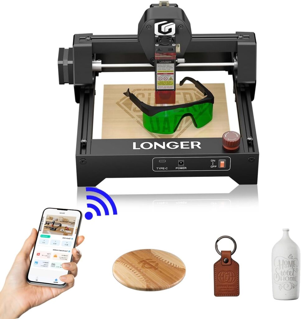 LONGER Ray5 mini 2.5W Laser Engraver, 32-Bit High-Speed 12000mm/min, 0.04mm Compressed Spot, WiFi APP Control, 130×140mm Engraving Area, Offline Engraving, Eye Protection for Wood, Acrylic, Metal