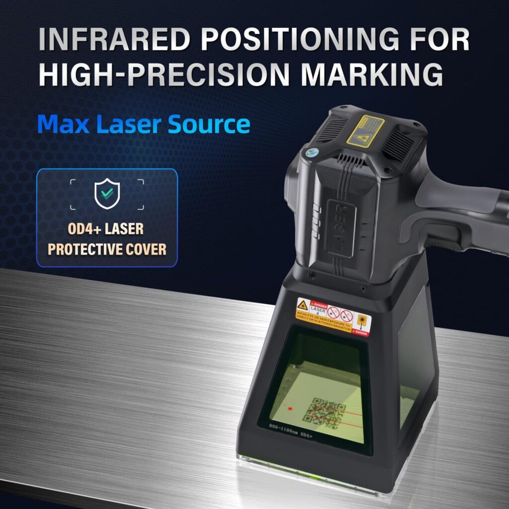 LYXC 20W Pro Portable Handheld Laser Marking Machine with Distance Sensor OD4+ Protective Cover Class 1 Laser Output Power 0.39mW 100 * 100mm Lens Without Battery