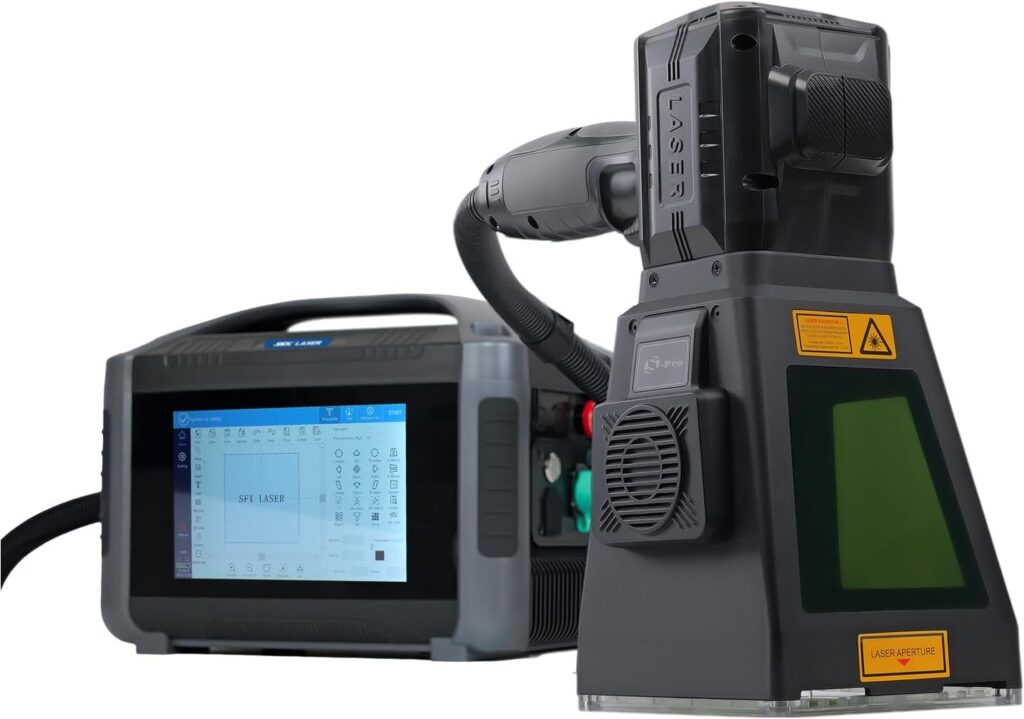 LYXC 20W Pro Portable Handheld Laser Marking Machine with Distance Sensor OD4+ Protective Cover Class 1 Laser Output Power 0.39mW 100 * 100mm Lens Without Battery