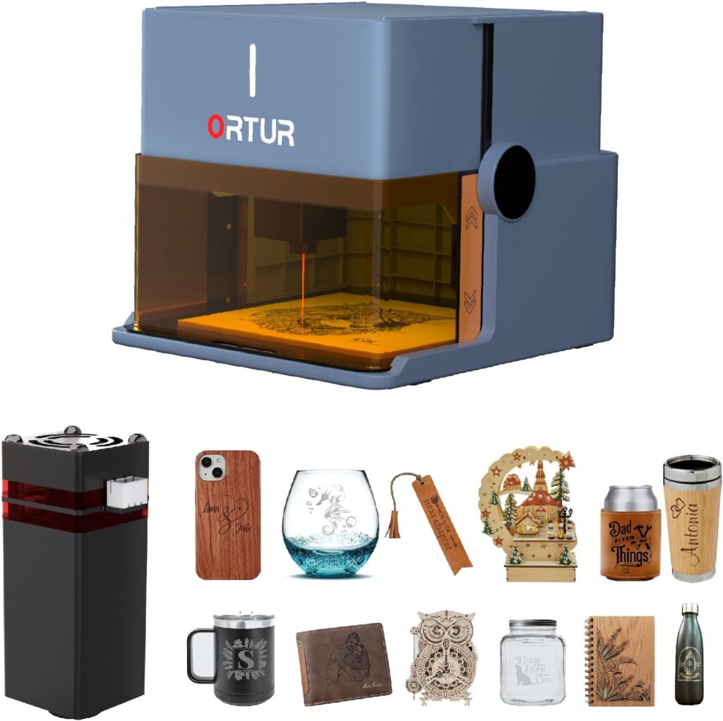 Ortur R1 5000mW Portable Laser Engraver and Cutter, Class 1 Foldable Laser Engraver, Exquisite Gift Box Packaging, APP Control Laser Engraver for Wood, Leather, Glass, Cloth (White)