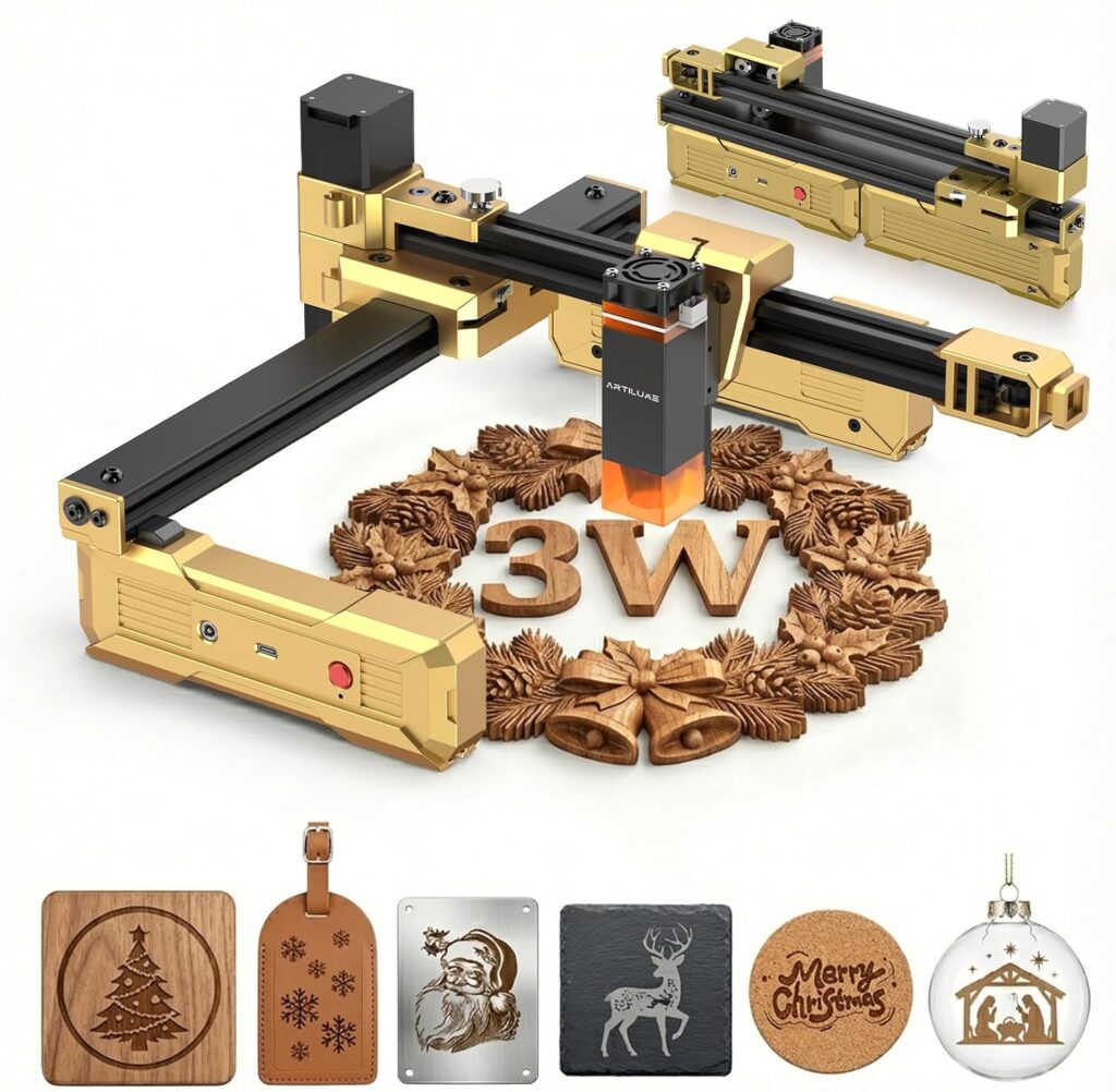 T1 Laser Engraver, 3000mW Foldable Laser Engraver Machine Higher Accuracy Wood Cutter and Portable Engraving Machine with Working Area 200x150mm, DIY for Wood Acrylic Coated Metal