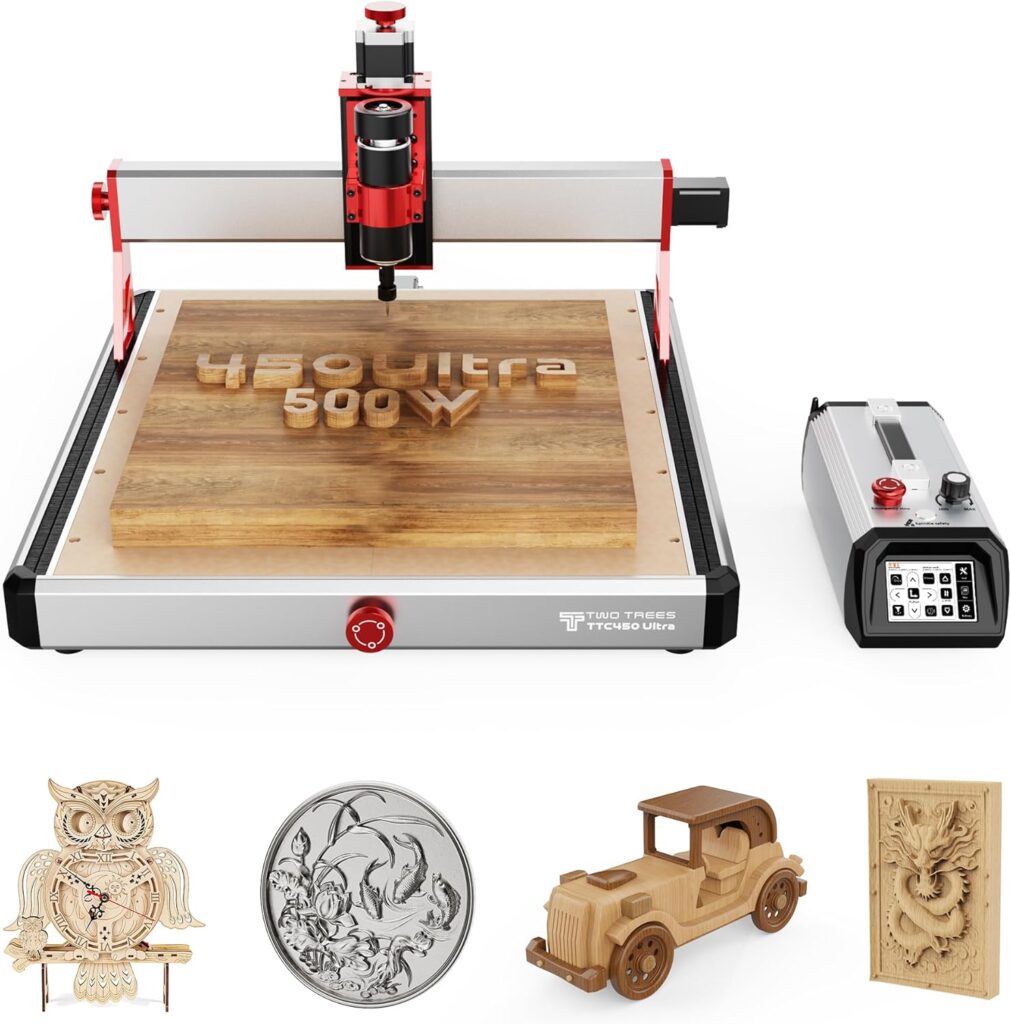 Twotrees TTC450 Ultra CNC Router Desktop CNC Router 465x465mm Large Work Area, 500W Spindle 3.5-inch Touch Screen, All-Metal 3-Axis Engraving Machine for Wood, Acrylic, MDF, Aluminum, Plastic
