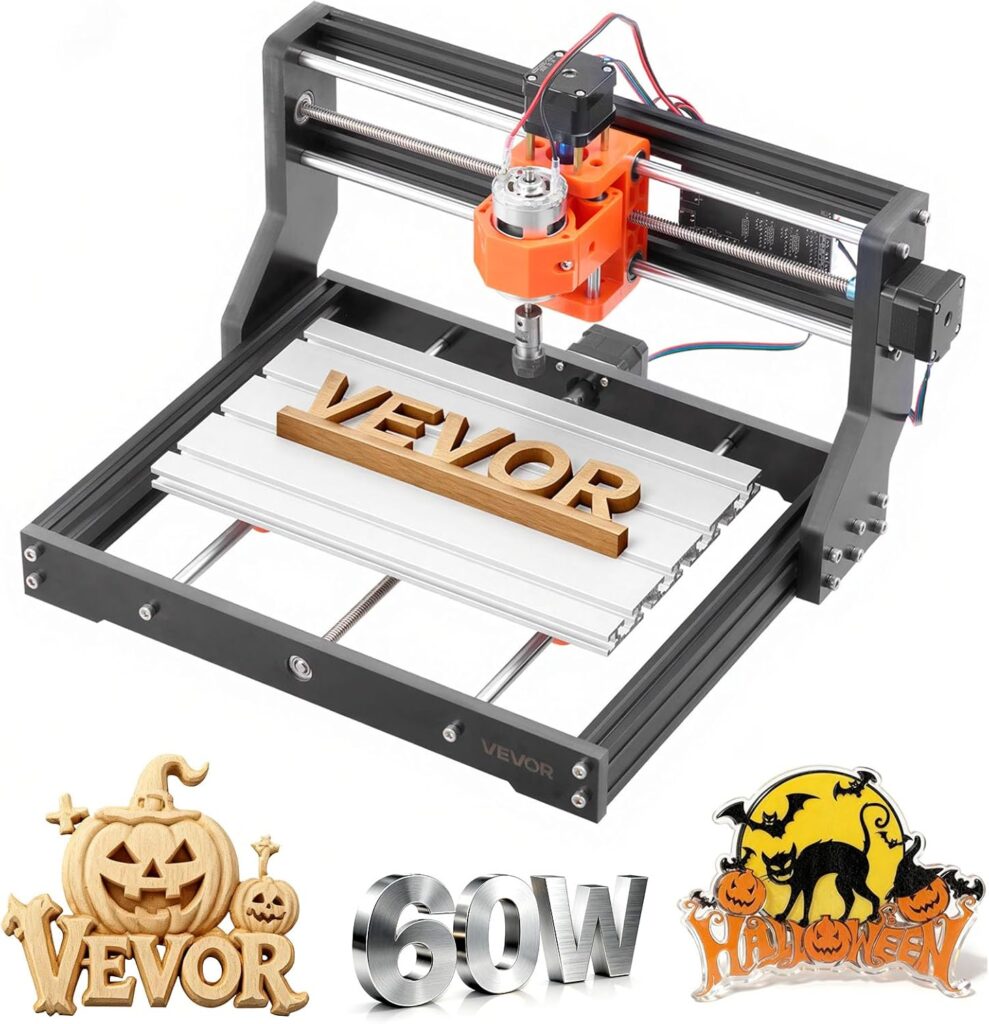 VEVOR 3018 CNC Router Machine, 60W Spindle, 3-Axis Wood Engraving Milling Machine, with 300 x 180 x 40 mm Working Area, Offline Controller, Aluminum Alloy Structure, for Wood Acrylic Carving Cutting