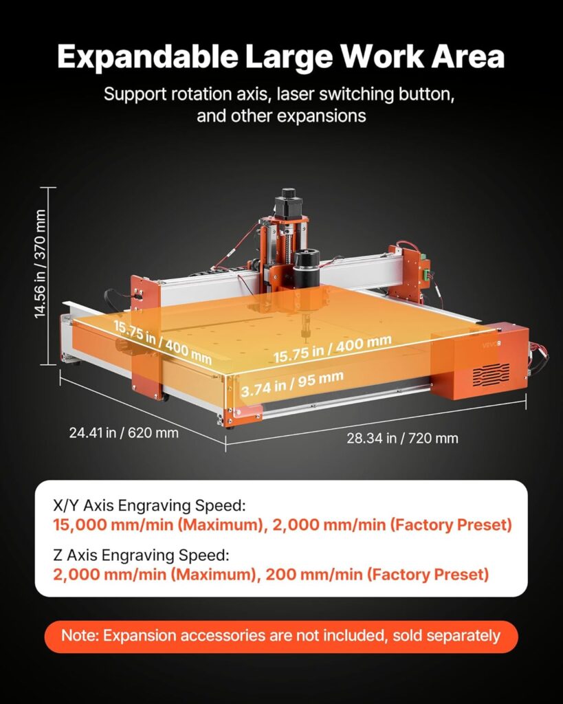 VEVOR CNC Router Machine, 100W Spindle, 3-Axis Wood Engraving Milling Machine, with 15.75 x 15.75 x 3.74 in Working Area, Linear Rail, Aluminum Alloy Structure, for Wood Acrylic Carving Cutting