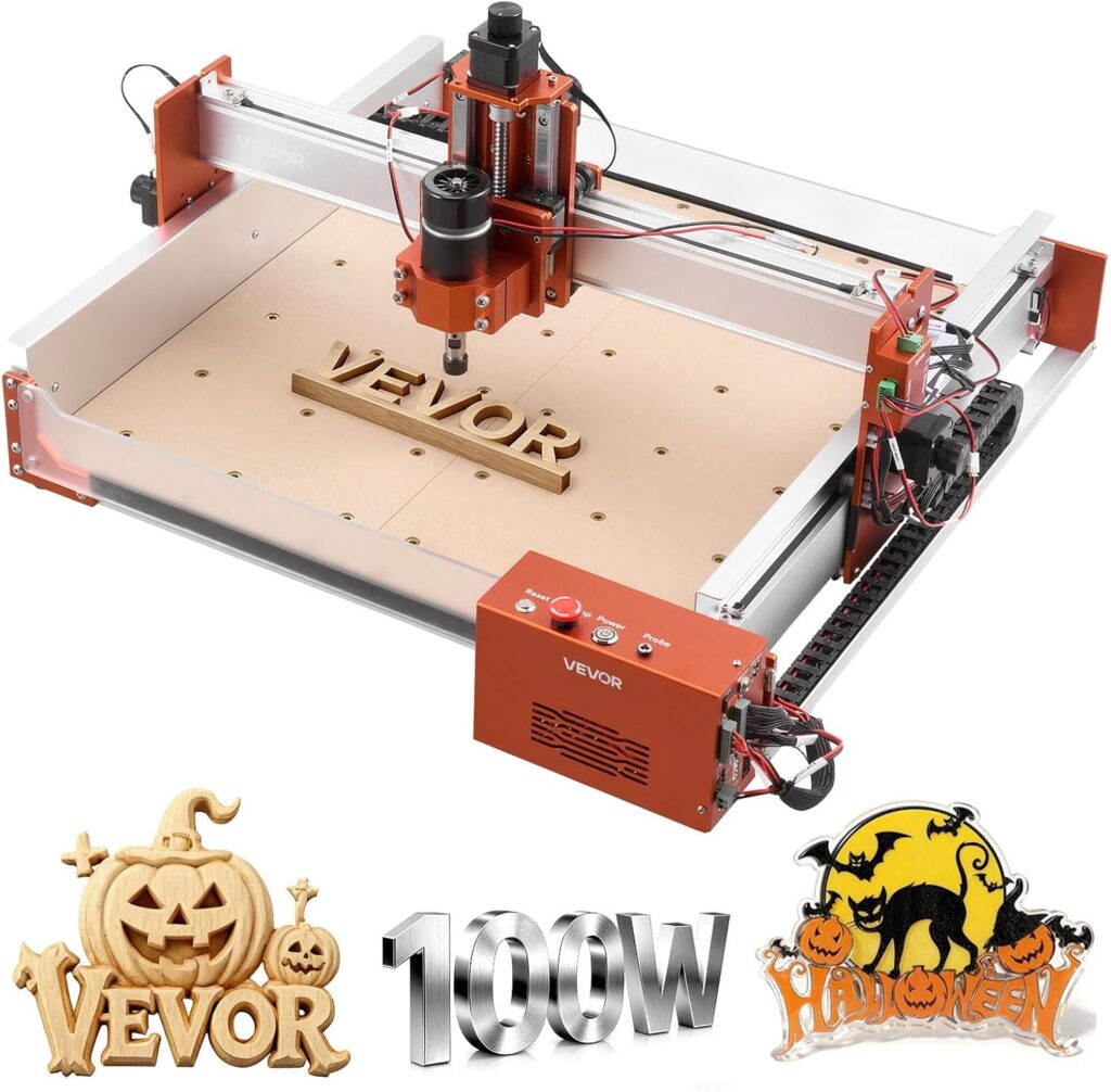 VEVOR CNC Router Machine, 100W Spindle, 3-Axis Wood Engraving Milling Machine, with 15.75 x 15.75 x 3.74 in Working Area, Linear Rail, Aluminum Alloy Structure, for Wood Acrylic Carving Cutting