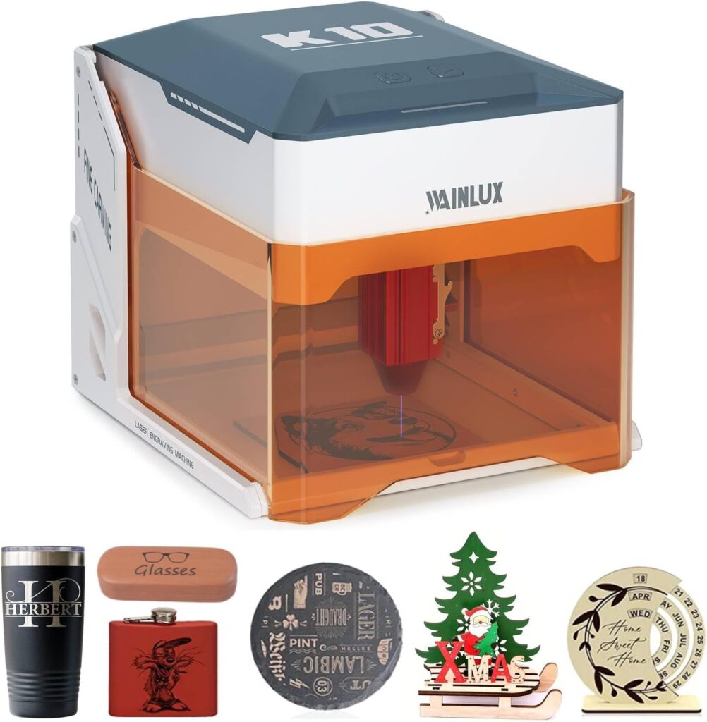 WAINLUXPRO K10 Laser Engraver and Cutter, 5W Portable Engraving Machine with Memory Mode | 80×80mm | No Assembly |WiFi/USB/Offline | Class 1 Safety | Premium Gift for DIY | Wood/Leather/Glass/Cloth