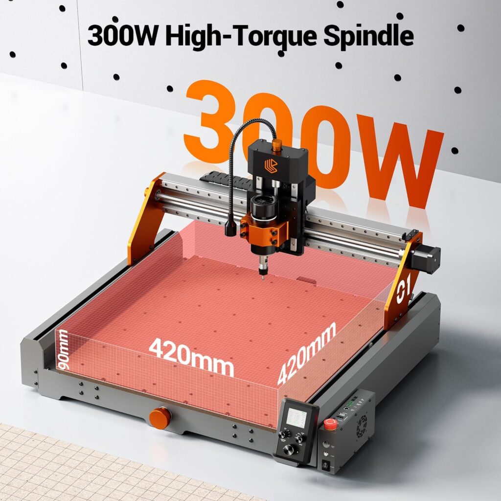 WIZMAKER Artsian 01 CNC Router Machine 12000 RPM 300W GRBL Control 3-Axis Engraving 0.1mm Accuracy Spindle Laser Mode Switch Industrial Workrange 16.53x16.53x3.54 Engraver 98% Pre-Assembled