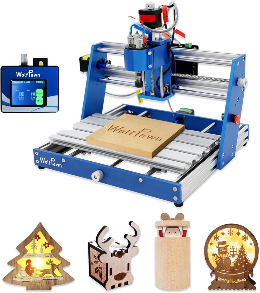 WolfPawn 3018 CNC Machine All-Metal CNC Router Machine, with Offline Controller/Emergency-Stop 3 Axis Plastic Acrylic PCB PVC Wood Carving Milling Engraving Machine, XYZ Working Area 300x180x60mm