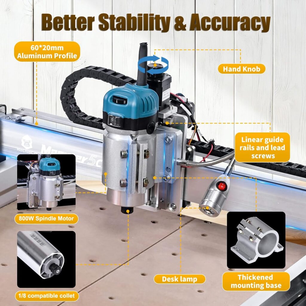 4040 5C Plus CNC Router with Custom-Made 800W 8000-30000 RPM Trim Router Spindle  ER-11 Collet, 300W Spindle GRBL Control 3-Axis Engraving ±10mm Accuracy Milling Engraving Metal
