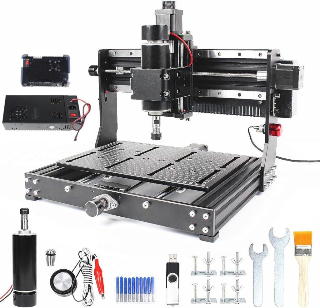 CNCTOPBAOS 500W CNC Router for Metal Carving,3020 Plus DIY CNC Engraving Machine,3 Axis Desktop GRBL CNC Milling Machine,Cutting Wood Acrylic MDF w/XYZ Limit Switches E-Stop 11.81x7.9x2.9inch