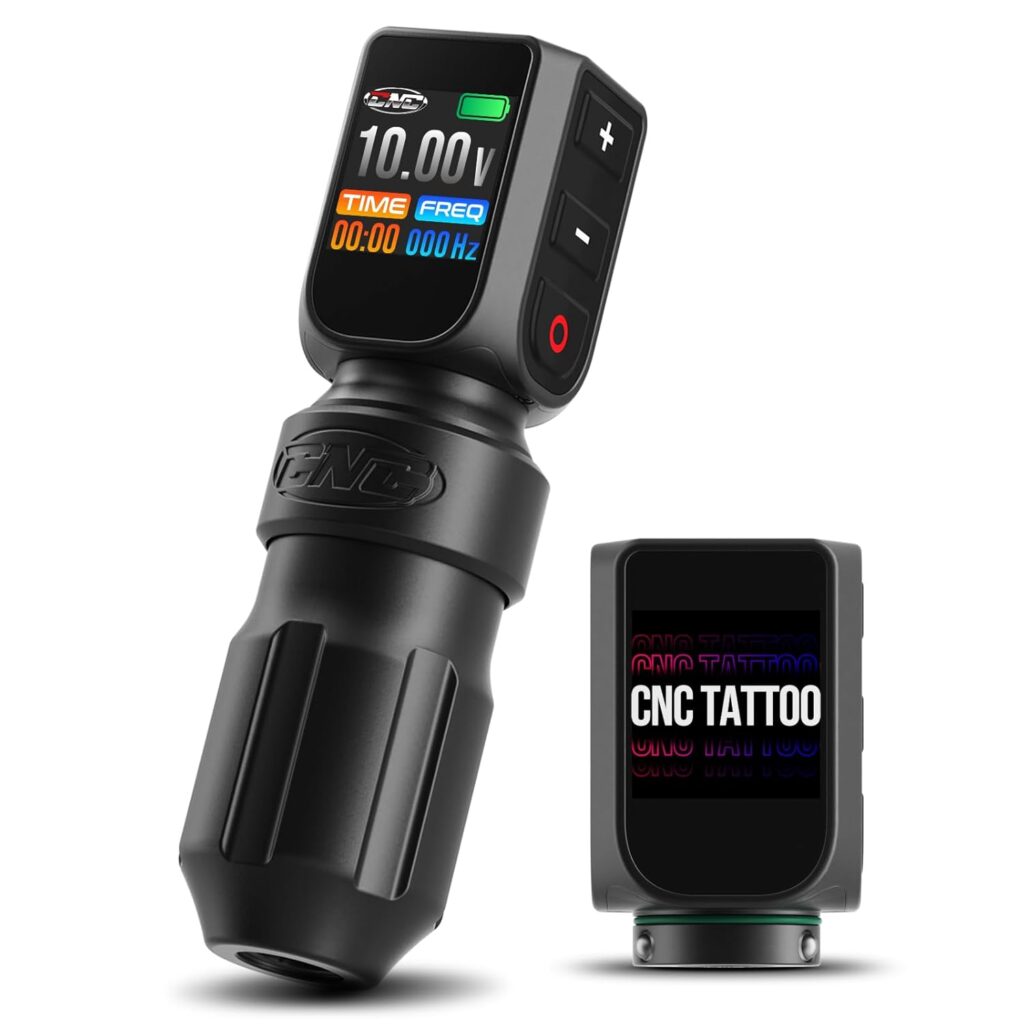 CNC Tattoo Machine Wireless Tattoo Gun Rotary Pen with 3200mAh Dual Batteries 3.5 Stroke Power Supply Digital LED Display Coreless Motor for Tattoo Professionals and Beginners CNC-M2-E77-1