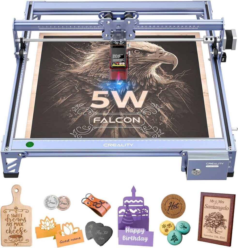 Creality Falcon 5W Laser Engraver Machine, 72w High Precision 0.06mm Laser Cutter and Engraving Machine for Wood Leather Acrylic Glass, 10000mm/min, Offline Usage, Working Area 400 * 415mm